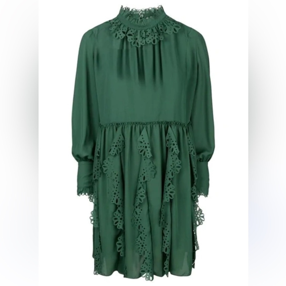 See by Chloé Laser Cut Trim Green Dress M/40
